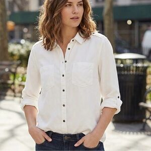 EXPRESS White Boyfriend Long Sleeve Button Down Shirt Size L